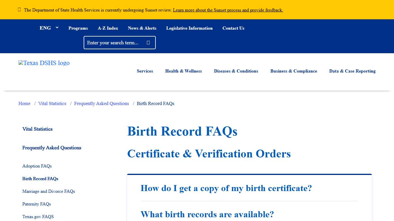 Birth Record FAQs Texas DSHS